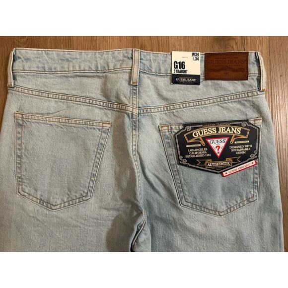 NWT Y2K GUESS JEANS Men's G16 Straight Leg Light Wash Denim Jeans - Size 34x34 - Picture 4 of 7